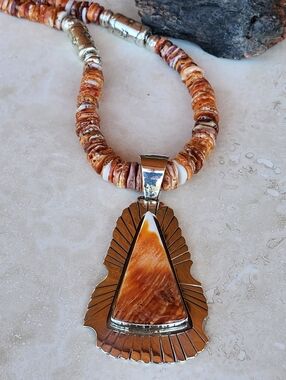 Sterling Silver SIGNED spiny Oyster Long Necklace